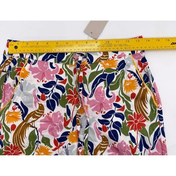 New Boden Pants Womens 6 Multicolor Floral Bird Print Elastic Waist Straight - Picture 6 of 10